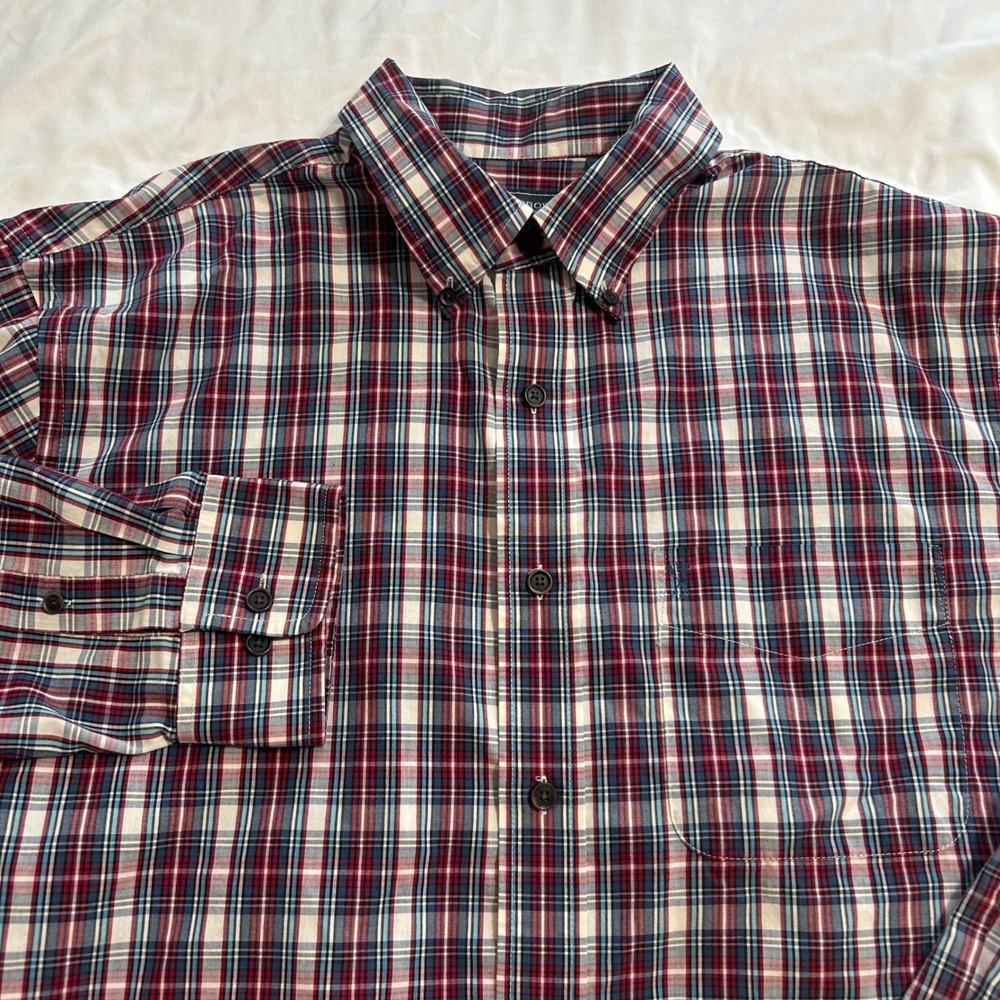 Arrow USA 1851 Mens Red Navy Blue Plaid Button Down Shirt Large 52K8465601
